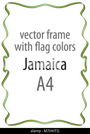 Frame and border of ribbon with the colors of the Jamaica flag Stock Vector