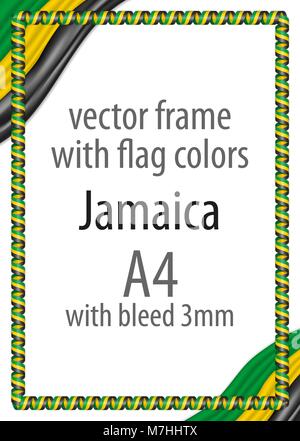 Frame and border of ribbon with the colors of the Jamaica flag Stock Vector