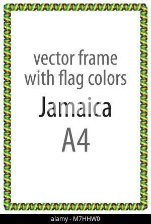 Frame and border of ribbon with the colors of the Jamaica flag Stock Vector