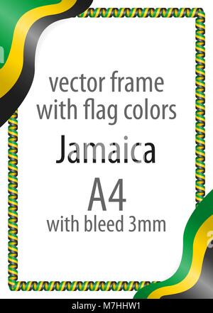 Frame and border of ribbon with the colors of the Jamaica flag Stock Vector