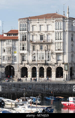 Old Arcaded buildings in the harbour, Castro Urdiales; Cantabria; Spain