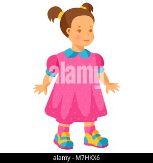 Illustration of pretty little girl in pink dress Stock Vector