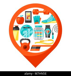 Sports and healthy lifestyle background with fitness icons. Image can be used on advertising booklets, banners, flayers Stock Vector