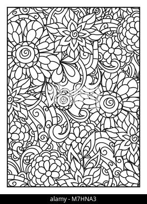 Background with line flowers for adult coloring page printing and drawing Stock Vector