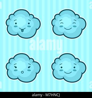Set of kawaii clouds with different facial expressions Stock Vector