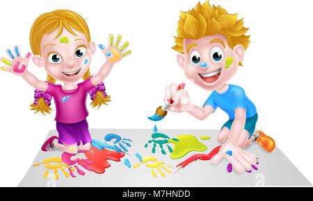 Kids Having Fun with Paints Stock Vector