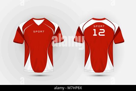 Red and white pattern sport football kits, jersey, t-shirt design template Stock Vector