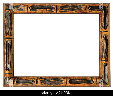 Wood frame in a retro style for the paintings in isolation on a white background. Stock Photo