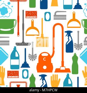 Housekeeping lifestyle seamless pattern with cleaning icons. Background for backdrop to site, textile printing and wrapping paper Stock Vector