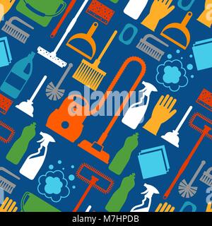 Housekeeping lifestyle seamless pattern with cleaning icons. Background for backdrop to site, textile printing and wrapping paper Stock Vector