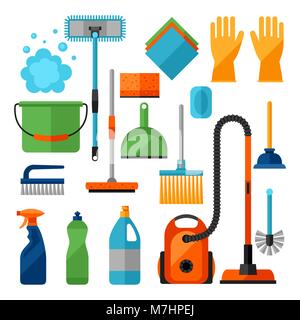 Housekeeping cleaning icons set. Image can be used on banners, web sites, designs Stock Vector