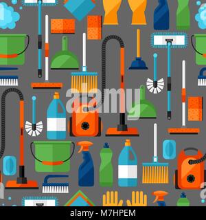 Housekeeping lifestyle seamless pattern with cleaning icons. Background for backdrop to site, textile printing and wrapping paper Stock Vector
