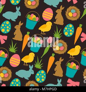Happy Easter seamless pattern with decorative objects. Background can be used for holiday prints, textiles and greeting cards Stock Vector