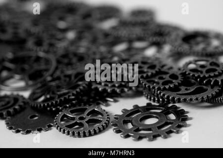 Metal gear wheels macro mechanism collection monochrome Stock Photo