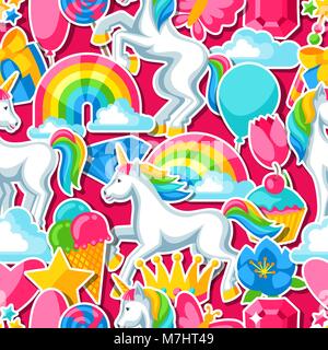 Seamless pattern with unicorns and fantasy items Stock Vector