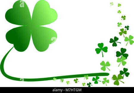 Pattern of green shamrocks, 4-leaf clover among 3-leaf; isolated on white background. Vector illustration. Stock Vector