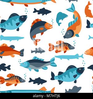 Seamless pattern with various fish. Background made without clipping mask. Easy to use for backdrop, textile, wrapping paper Stock Vector