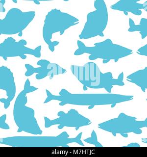 Seamless pattern with various fish. Background made without clipping mask. Easy to use for backdrop, textile, wrapping paper Stock Vector