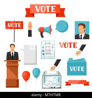 Vote political elections set of objects. Illustrations for campaign leaflets, web sites and flayers Stock Vector