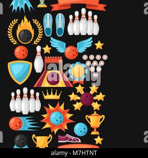 Seamless pattern with bowling items. Background made without clipping mask. Easy to use for backdrop, textile, wrapping paper Stock Vector