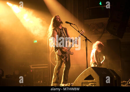 San Francisco, USA. 09th Mar, 2018. Grutle Kjellson of Enslaved performs on March 9, 2018 at the Regency Ballroom in San Francisco, California. Credit: The Photo Access/Alamy Live News Stock Photo