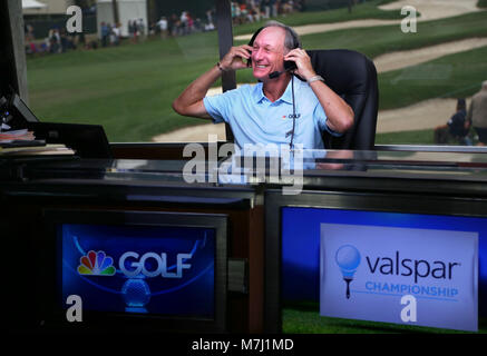 Palm Harbor, Florida, USA. 10th Mar, 2018. DOUGLAS R. CLIFFORD | Times.Gary Koch, analyst with NBC Sports, prepares to go live on Saturday (3/10/18) during the third round of the Valspar Championship at the Innisbrook Golf and Spa Resort in Palm Harbor. Credit: Douglas R. Clifford/Tampa Bay Times/ZUMA Wire/Alamy Live News Stock Photo