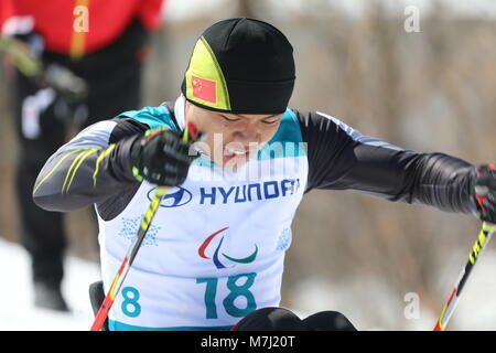 Pyeongchang, South Korea. 11th Mar, 2018. Peng Zheng from China (rank 4) seen during the Cross-Country Skiing Men's 15km Sitting.The Pyeongchang Paralympics 2018 Games will be held from March 09 until March 18 2018 in Pyeongchang. Credit: Ilona Berezowska/SOPA Images/ZUMA Wire/Alamy Live News Stock Photo