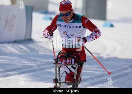 Pyeongchang, South Korea. 11th Mar, 2018. Ethan Hess from Canada (rank 24) seen during the Cross-Country Skiing Men's 15km Sitting.The Pyeongchang Paralympics 2018 Games will be held from March 09 until March 18 2018 in Pyeongchang. Credit: Ilona Berezowska/SOPA Images/ZUMA Wire/Alamy Live News Stock Photo
