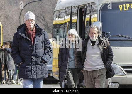 Seoul, SOUTH KOREA, South Korea. 11th Mar, 2018. March 11, 2018-Seoul, South Korea-Jean Marié Le Clézio and his travel friends visit Namsan Mountain Park and Tower in Seoul, South Korea. Credit: Ryu Seung Il/ZUMA Wire/Alamy Live News Stock Photo