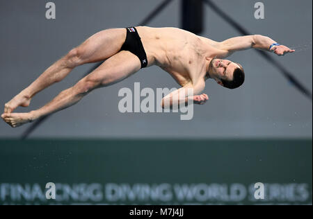 Beijing, China. 11th Mar, 2018. Aleksandr Bondar of Russia competes during the men's 10m platform final at the FINA Diving World Series 2018 in Beijing, capital of China, on March 11, 2018. Credit: He Changshan/Xinhua/Alamy Live News Stock Photo