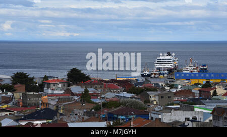 Panoramic view of Punta Arenas and Straits of Magellan. Patagonia, Chile, South America Stock Photo