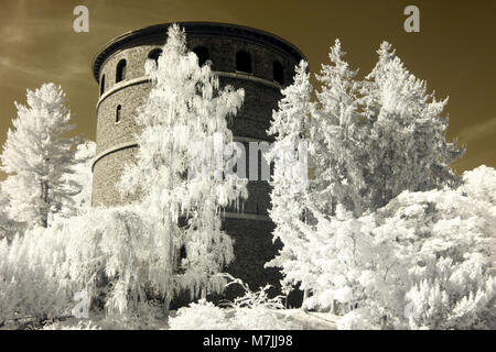 Infrared image of water tower at Volunteer Park, Seattle Stock Photo