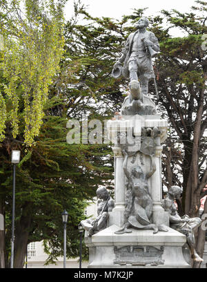 Memorial to Ferdinand Magellan in thw town of Punta Arenas, Chile Stock Photo