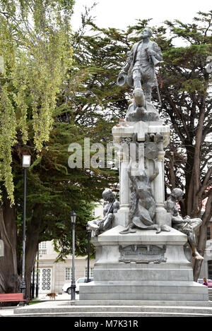 Memorial to Ferdinand Magellan in thw town of Punta Arenas, Chile Stock Photo