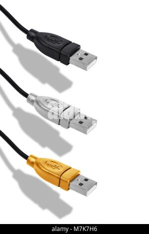 Colorful USB cables isolated at white background with shadow Stock Photo