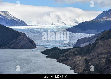 Lake Grey and the Grey Glaciar in the Southern Patagonian Ice field, Torres del Paine National Park, Chile Stock Photo