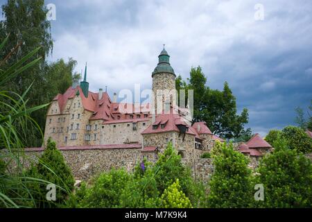 KOWARY, POLAND - JULY 12, 2017: Model of medieval defensive Czocha castle in Lesna in Miniature Park. Stock Photo