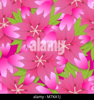 Seamless pattern from large, bright flowers of violet-lilac color. A bouquet from the blossoming lilies. Vector illustration. Stock Vector