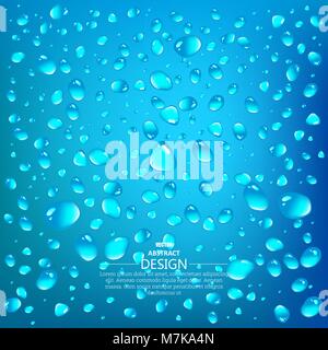 Realistic drops of a rain on a blue background in the form of glass. Abstract background. Vector illustration. Stock Vector