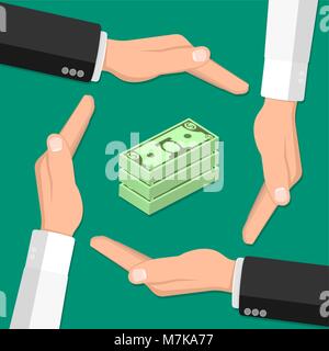 Concept of insurance of money. Investments and banking. A vector illustration in flat style. Stock Vector