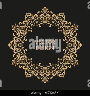 Circular baroque pattern. Round floral ornament. Vintage frame. Greeting card. Wedding invitation. Retro style. Vector logo template, labels and badge Stock Vector