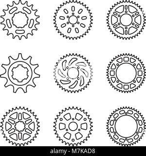 Sprocket wheel icon set. Vector thin line Stock Vector