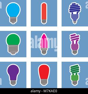 Set of colored light bulbs icons. Vector illustration Stock Vector