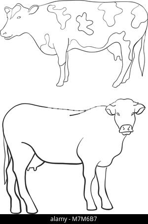 head cow or dairy cows line outline silhouette logo vector icon ...