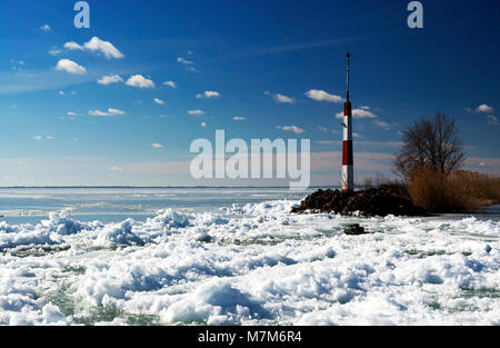 Breakwater at Lake Balaton in wintertime, Hungary ( Badacsony ) Stock Photo