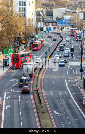 Traffic on the A1 Archway Road, North London, UK, from Hornsey Lane bridge, London, UK Stock Photo