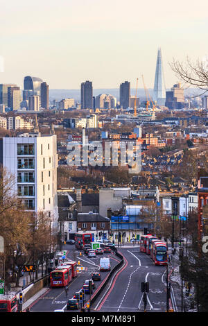 View of the City of London from Hornsey Lane Bridge, Archway, North London, UK
