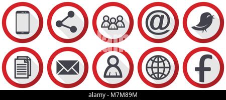 Set of internet and mobile phone social media applications flat design vector icons Stock Vector