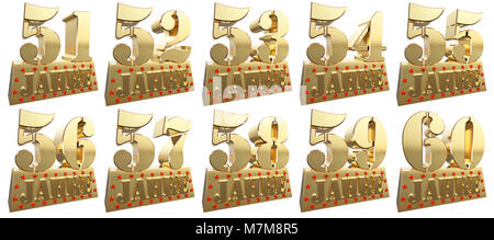 Set of golden digits on a gold ingot for the anniversary. Translation from German - Years. 3d illustration Stock Photo