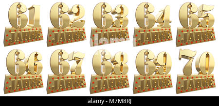 Set of golden digits on a gold ingot for the anniversary. Translation from German - Years. 3d illustration Stock Photo